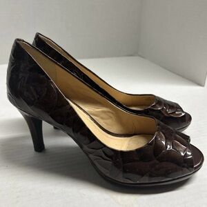 Alex Marie Pumps Size 7 M Brown Open Toe Alligator Embossed Women's Shoes